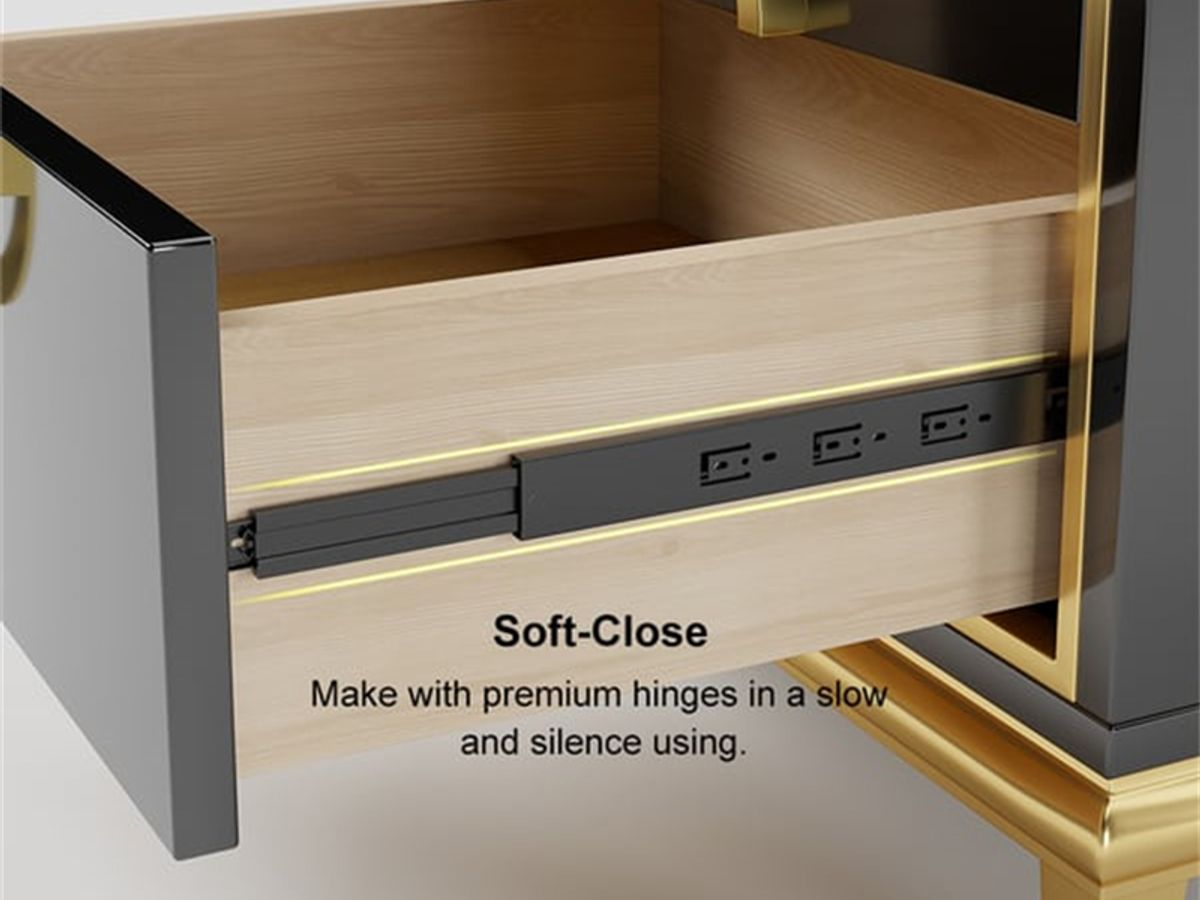 Gold Trim Nightstand | Modern Bedside Table with Stainless Steel Hardware
