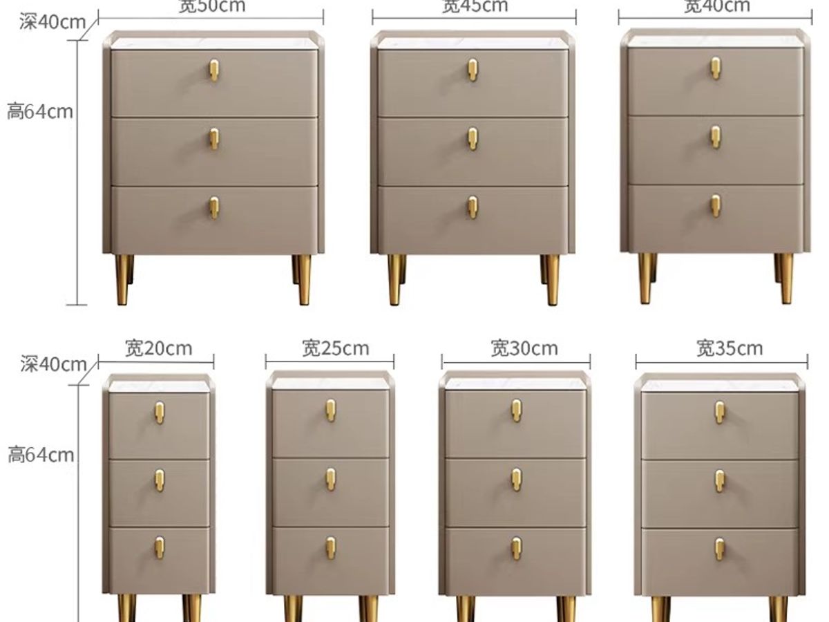 Modern 3-Drawer Bedside Table with Gold Legs | Leather Finish