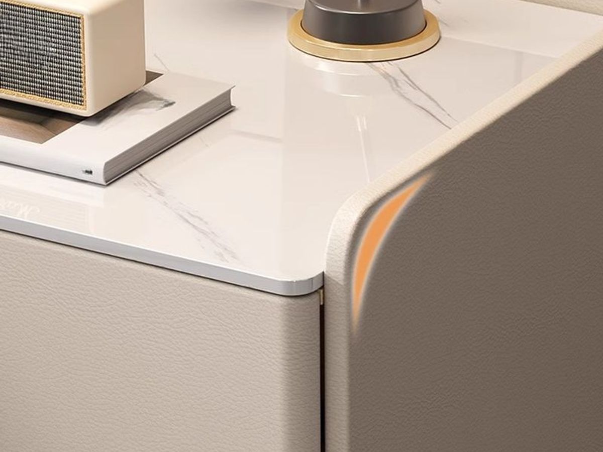 Gold Leg Nightstand with Sintered Stone Top | Luxury Bedside Table