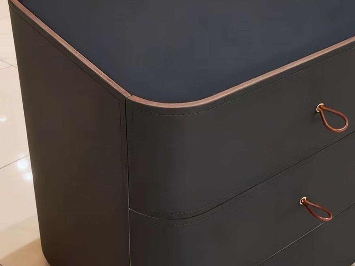 Premium Saddle Leather 2-Drawer Nightstand with Sintered Stone Top