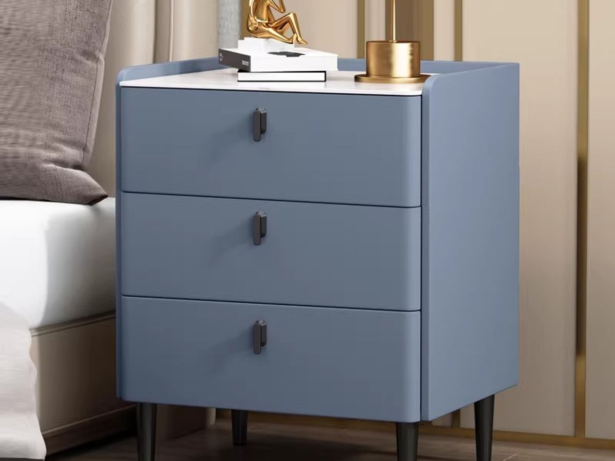 Modern 3-Drawer Bedside Table with Gold Legs | Leather Finish