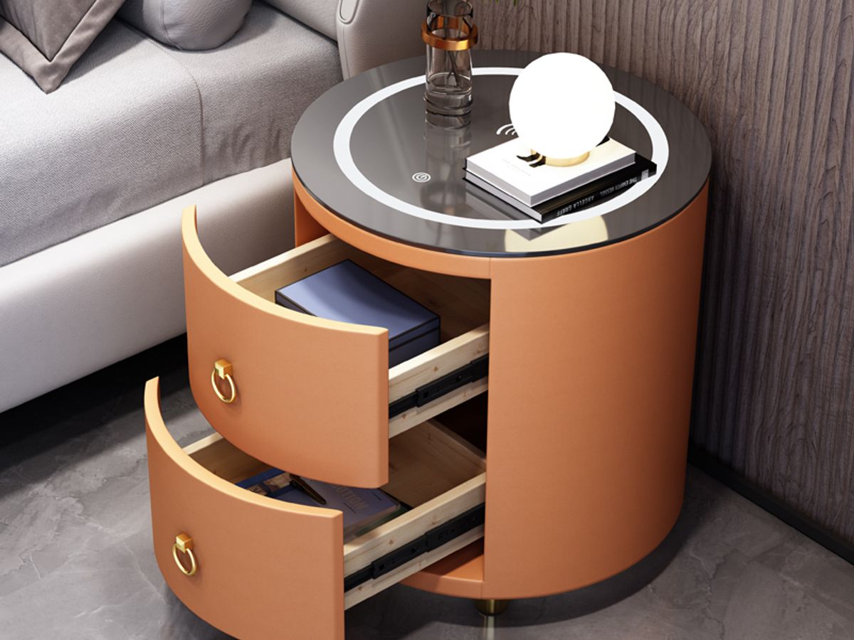ROUND SMART NIGHTSTAND – 360° Style with Wireless Charger, Bluetooth Speaker & Fingerprint Lock