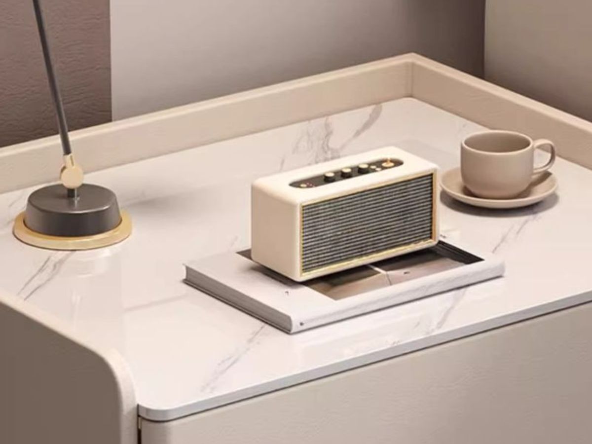 Gold Leg Nightstand with Sintered Stone Top | Luxury Bedside Table
