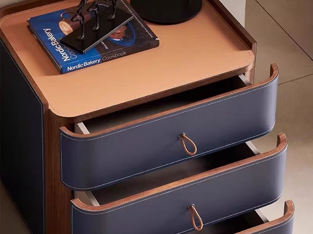 Premium Saddle Leather 2-Drawer Nightstand with Sintered Stone Top