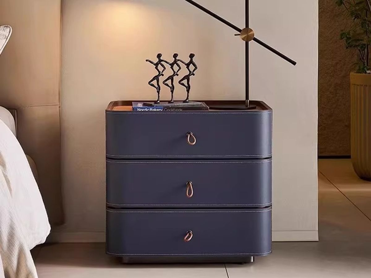 Premium Saddle Leather 2-Drawer Nightstand with Sintered Stone Top