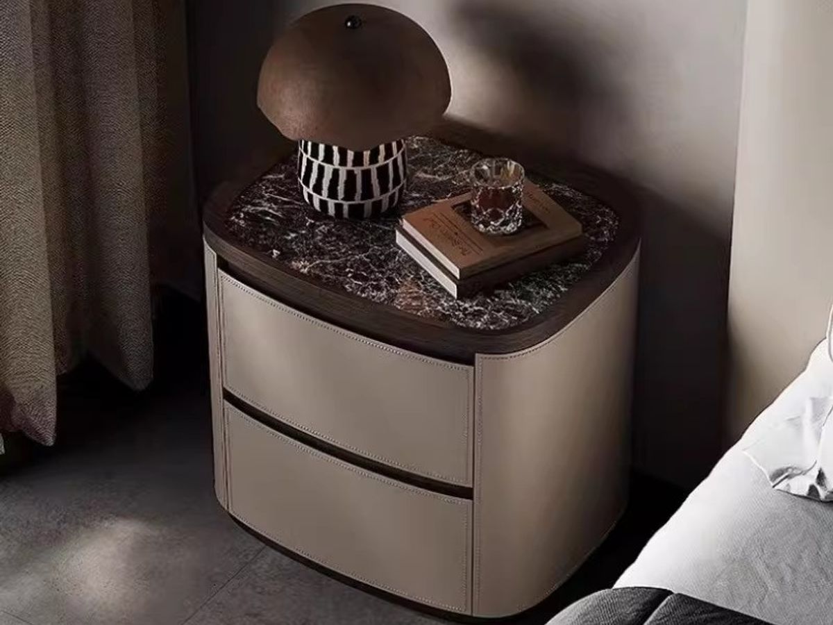 2-Drawer Leather Nightstand	Modern Bedside Table with Stone Top