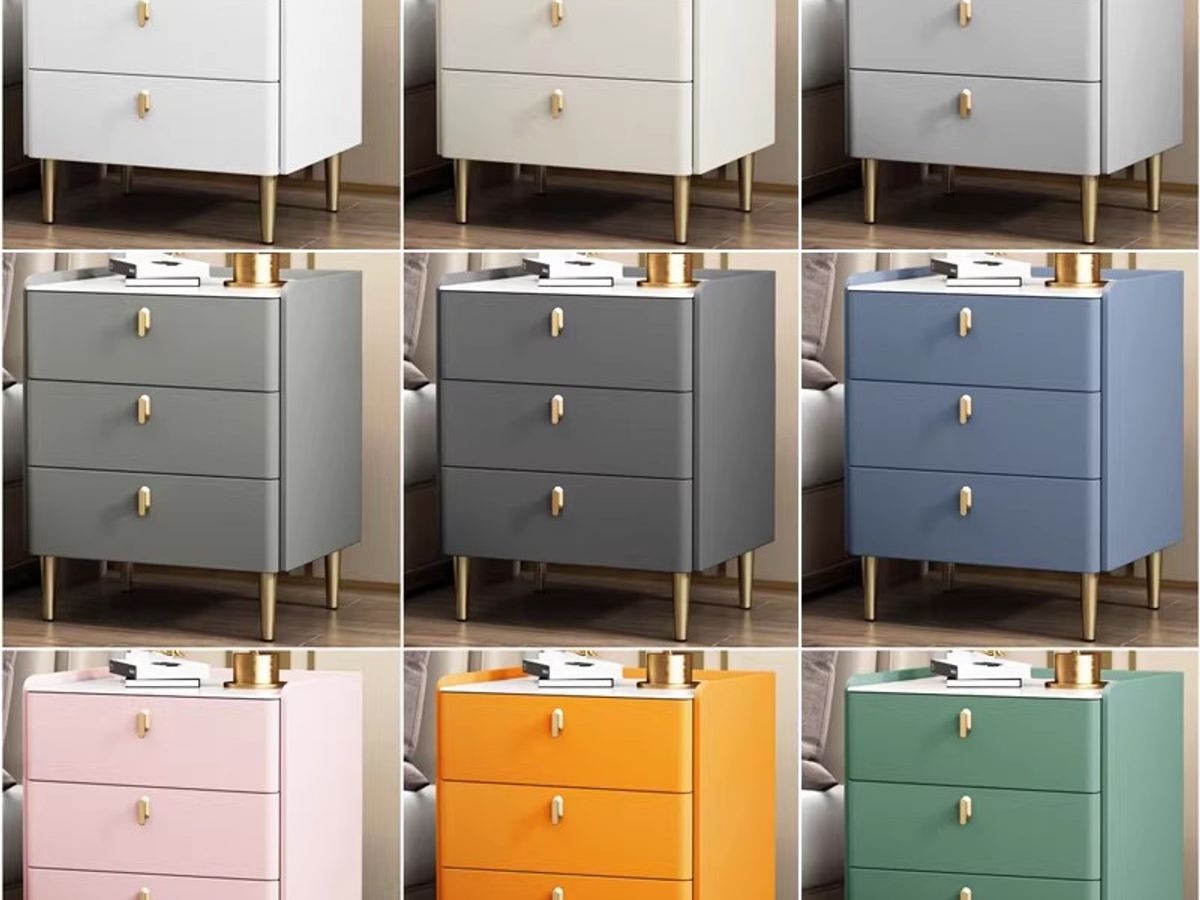 Modern 3-Drawer Bedside Table with Gold Legs | Leather Finish