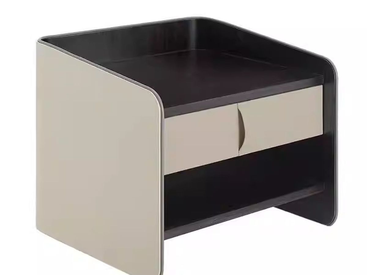 Luxury Leather Bedside Table with Metal Hardware