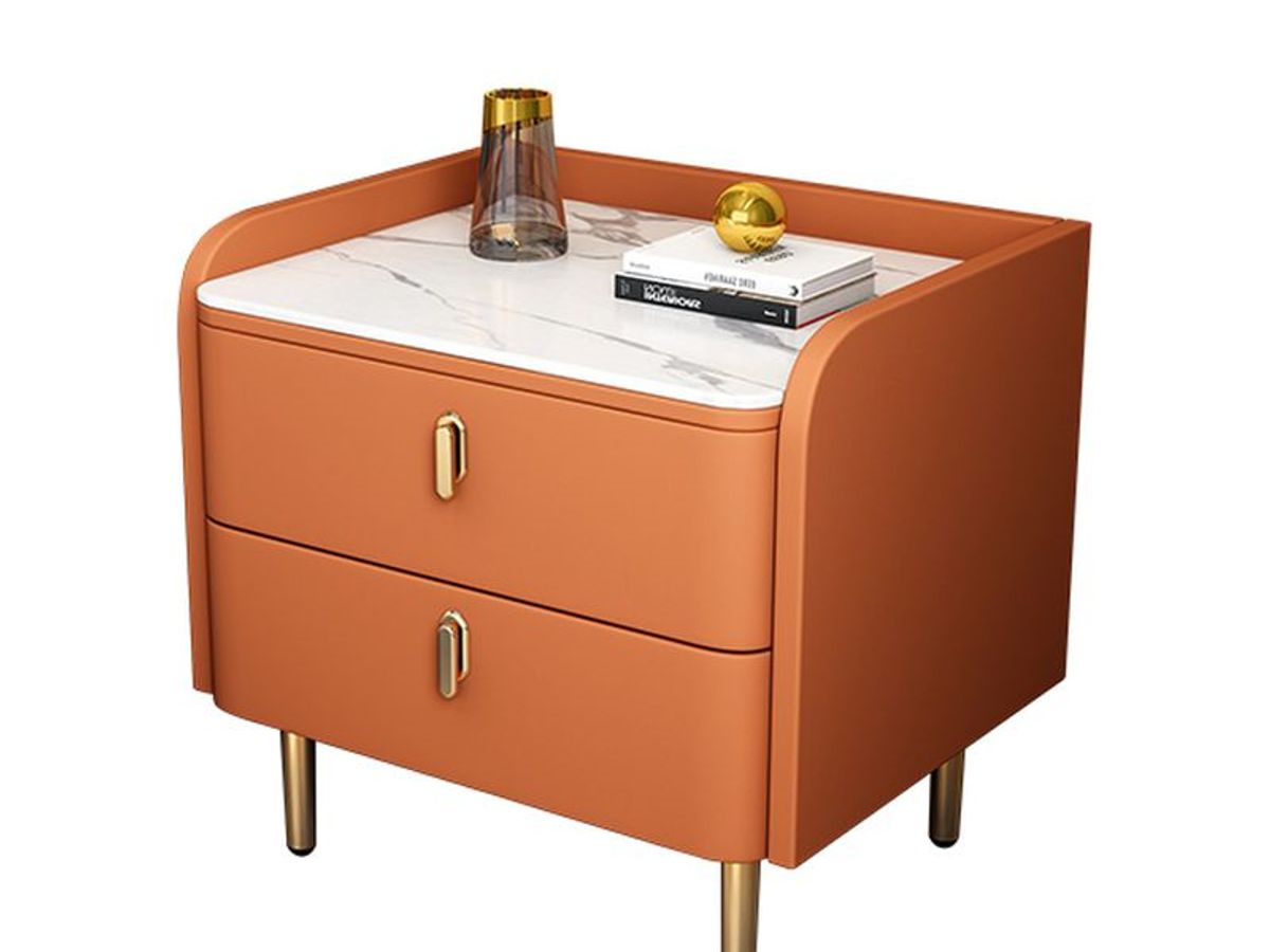 PU Leather 2-Drawer Nightstand with Gold Metal Legs | Factory Direct