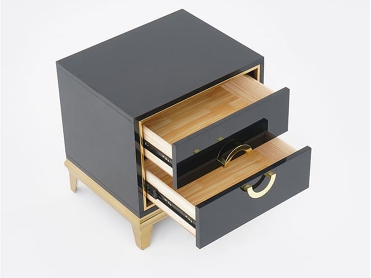 Gold Trim Nightstand | Modern Bedside Table with Stainless Steel Hardware