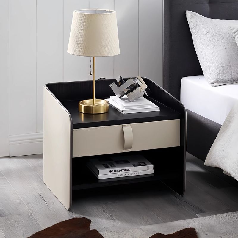 Luxury Leather Bedside Table with Metal Hardware