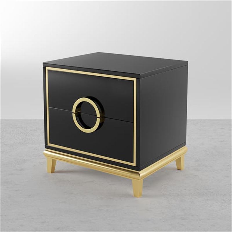 Gold Trim Nightstand | Modern Bedside Table with Stainless Steel Hardware