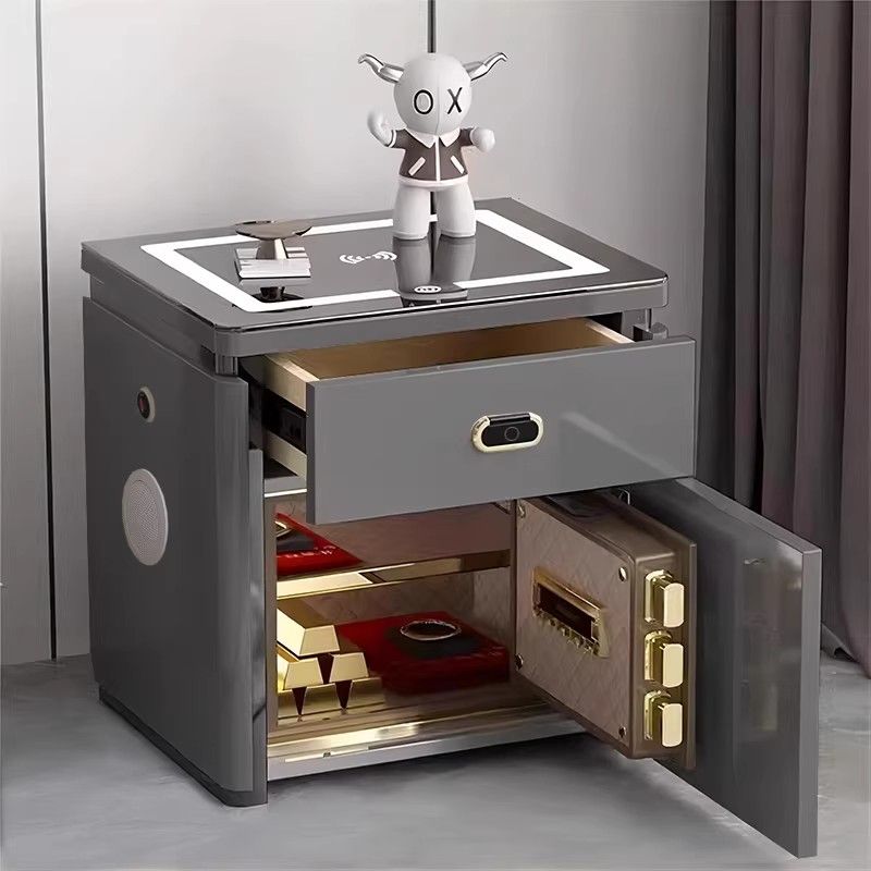 Luxury Faux Leather Nightstand with Glass Top | Modern Bedside Table