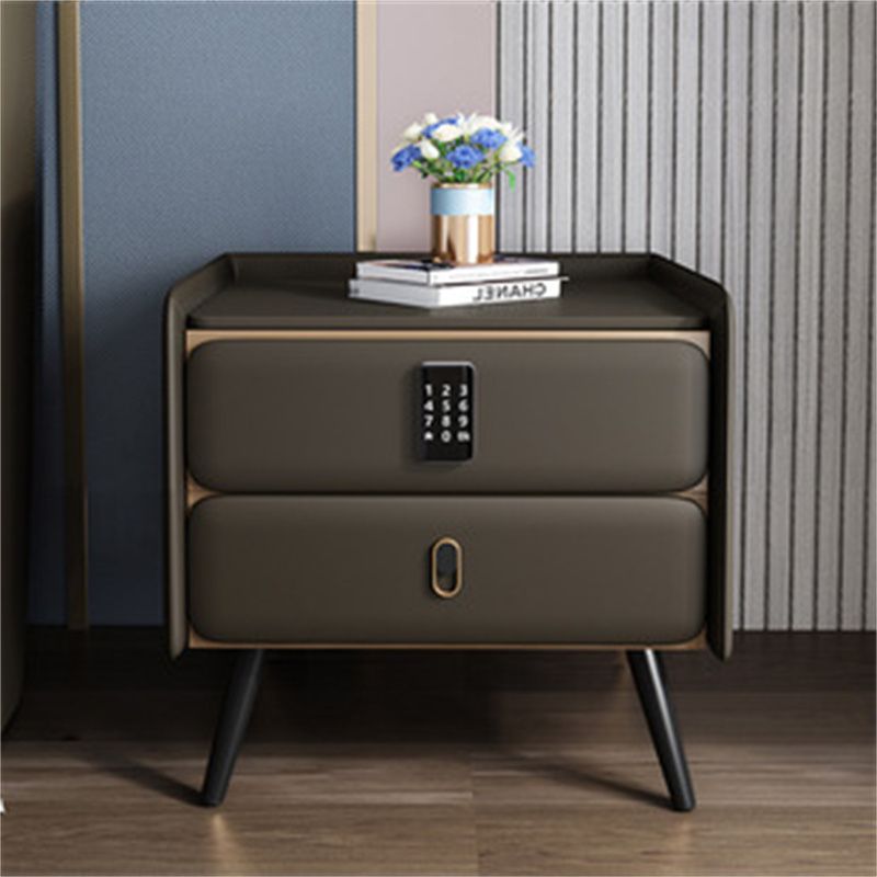 2-DRAWER SMART NIGHTSTAND – Upholstered MDF, Fingerprint Lock, Wireless Charger & Bluetooth Speaker