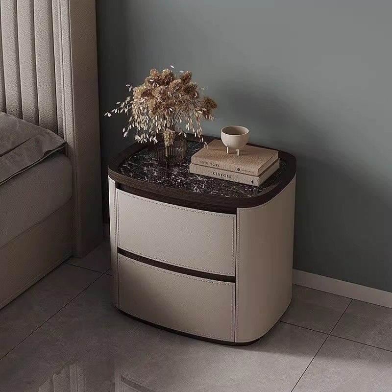 2-Drawer Leather Nightstand	Modern Bedside Table with Stone Top